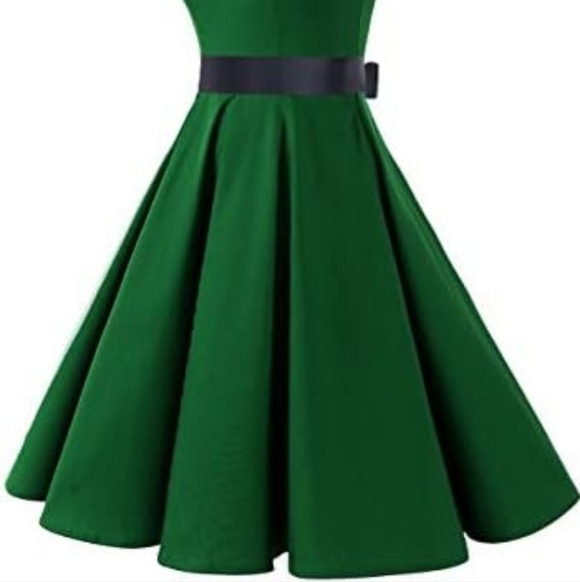 Green Halter Fit & Flare Dress with Contrast Trim - Picture 4 of 8